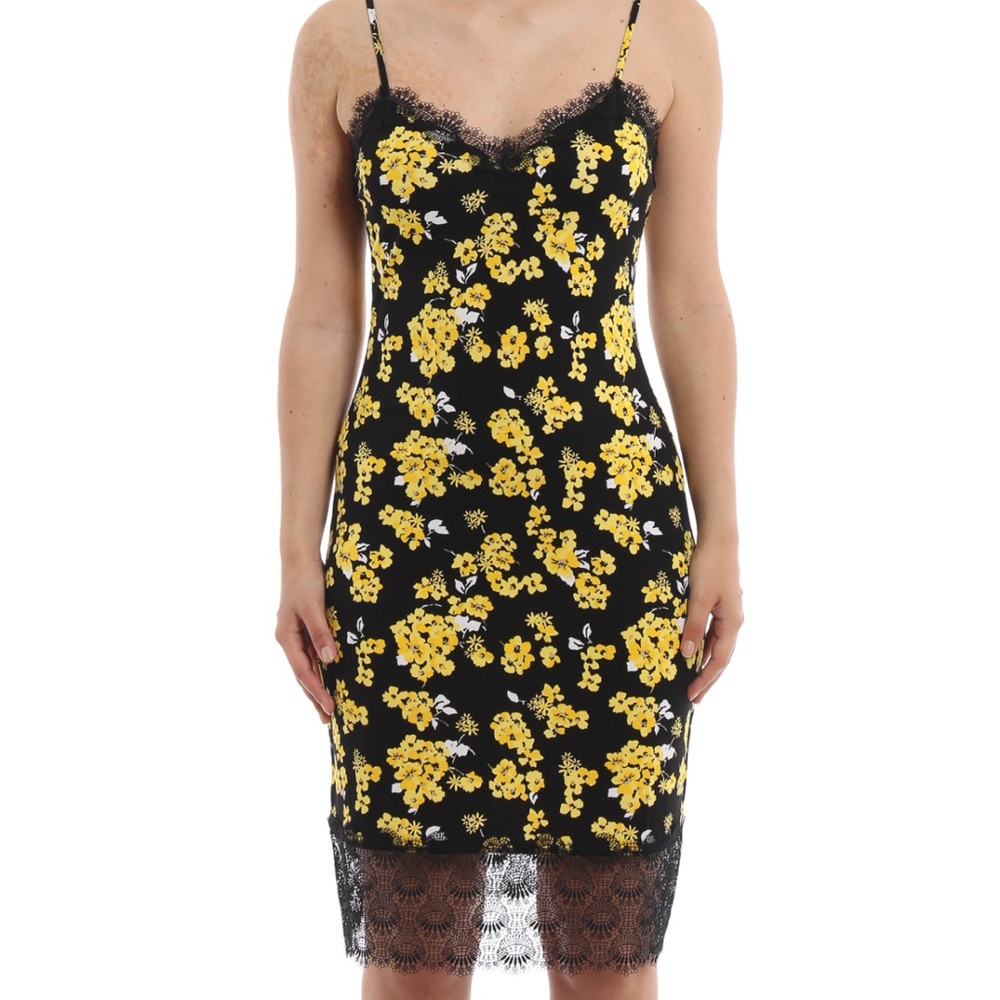 Michael Kors Floral Print Lace Jersey Slip Dress Size M